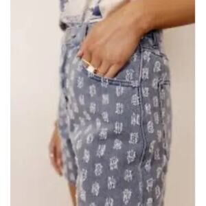 Bohme Women's Blue High Rise Textured Denim Mom Shorts Size Small